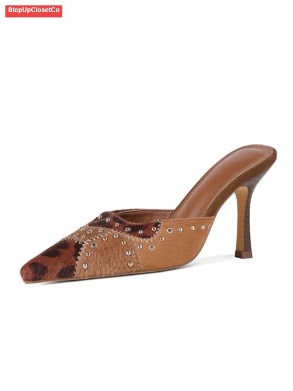 Suede Kitten Heel Mules Women's Slip On Closed Toe Stiletto Dress Shoes